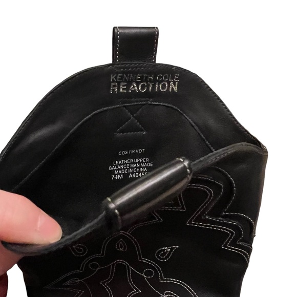 Deadstock Y2K Kenneth Cole Reaction Cos I’m Hot Cowboy Boots Black Leather 7.5 - Picture 8 of 15